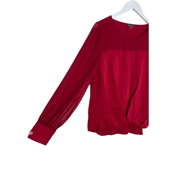 Vince Camuto Deep Red Sheer Long Sleeve Top Size M NWT - Picture 2 of 5
